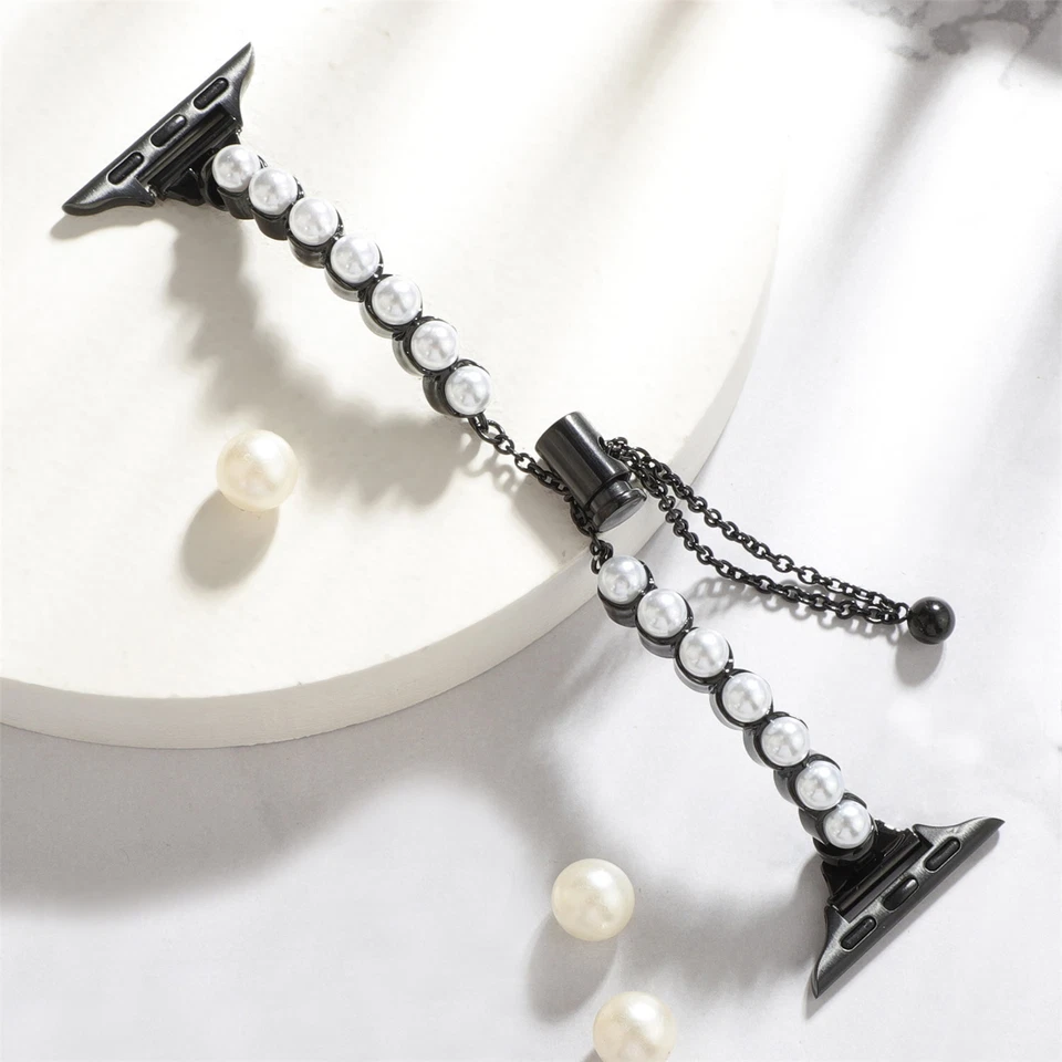 Correa brazalete con cuentas de perlas para iWatch Apple Watch 38 42 40 44 mm 41 45 49 mm pulsera Foto 3 de 4