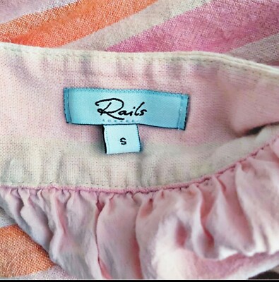 Rails Valentina sz S Dawn Stripe Tiered Mini Dress Short Sleeve Pink Linen  | eBay