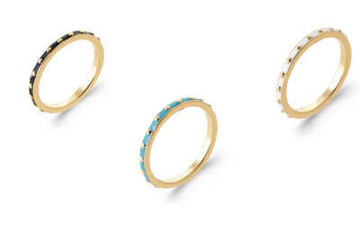 18 Carat Gold Plated Ring - Color Enamel Coated Band - Dots
