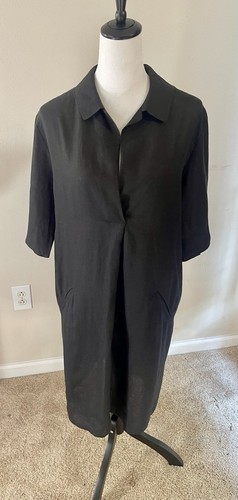 Shamask Vintage Designer 100% Linen Black Shift Dress A-Line Pockets 3/4 Sleeves - Picture 8 of 12