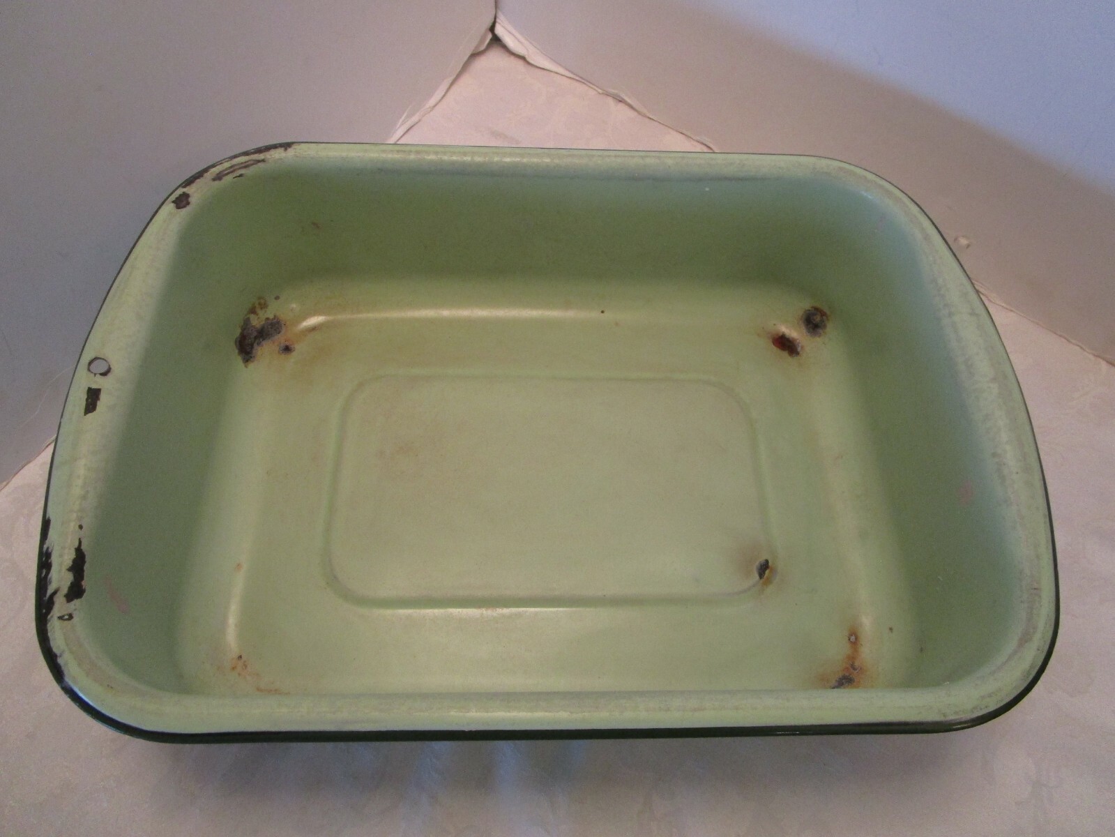 Vintage Enamelware Washbasin Tub Mint & dark Green edge Baby Bath Farm