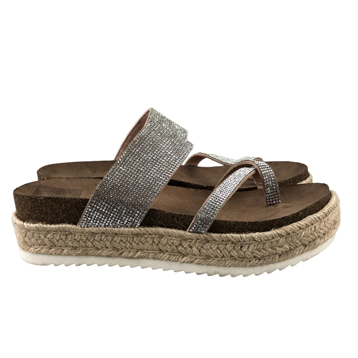 MADDEN GIRL Women s 6M Case Silver Espadrille Platform Rhinestone