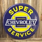 Chevrolet Chevy Super Service Large Embossed Metal Tin Sign 24" Vintage Garage