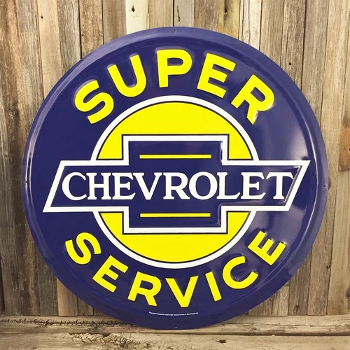 Chevrolet Chevy Super Service Large Embossed Metal Tin Sign 24" Vintage Garage