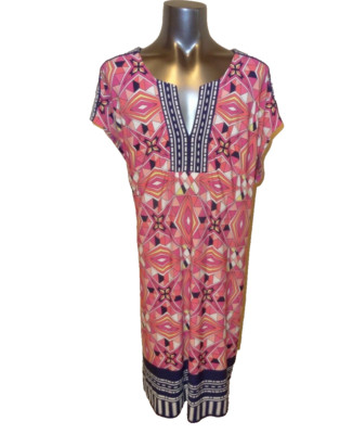 Laundry by Shelli Segal Women's Large Colorful Hippie Summer Tunic Dress