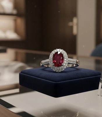 4.20Ct Oval Cut Natural Red Ruby & Diamond 18K Solid White Gold Proposal Ring