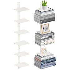 6-Tier Invisible Metal Floating Wall Bookshelves, Vertical Spine 3-Pack White