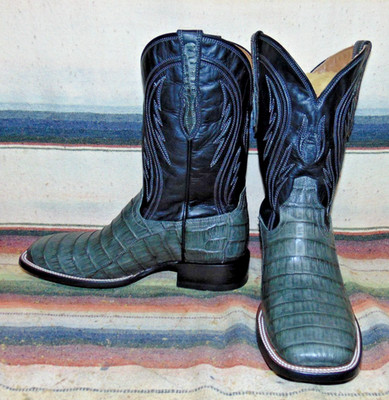 Mens Rujo Roscoe Gray Caiman Belly / Leather Cowboy Boots 8.5 D NEW In Box