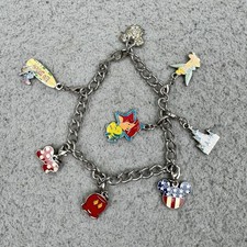 Disney Charm Clasp Bracelet 7  W/ 7 Charms Mickey Ariel Lilo Stitch Tinkerbell