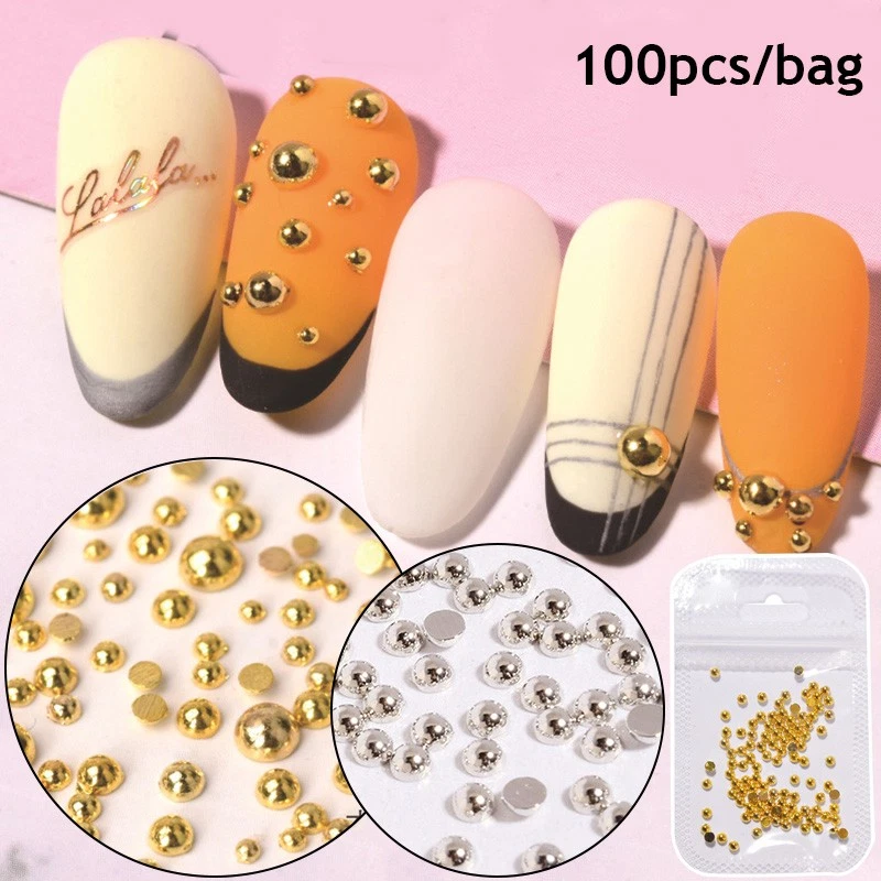 100Pcs Metallic Semicircle Nail Art Charms For DIY Crafts Decorations - Image 3 of 4