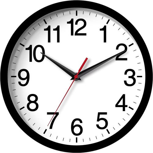 Wall Clock Modern 10 Inch Black Battery Operated Silent Non Ticking Analog for L - Photo 1/10
