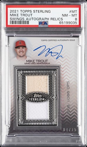 2021 TOPPS STERLING SWINGS AUTO RELICS #MT MIKE TROUT 4/15 PSA 8 AUTO