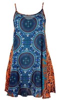 Boho Dashiki Minikleid, TräGerkleid, Strandkleid - Petrol/Orange