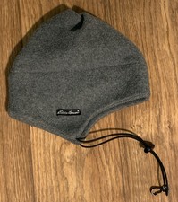 Vintage Eddie Bauer Fleece Earflap Beanie Hat Gray Made In USA One Size WPL 9647