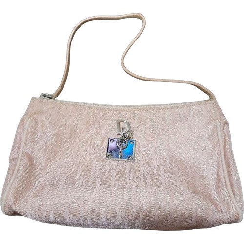 Auth Christian Dior Trotter Pattern Handbag Pouch Pink Beige PVC Vintage France