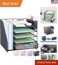 Desk Organizer with Drawer and Pen Holder, 5-Tier Paper Letter Tray Organizer...