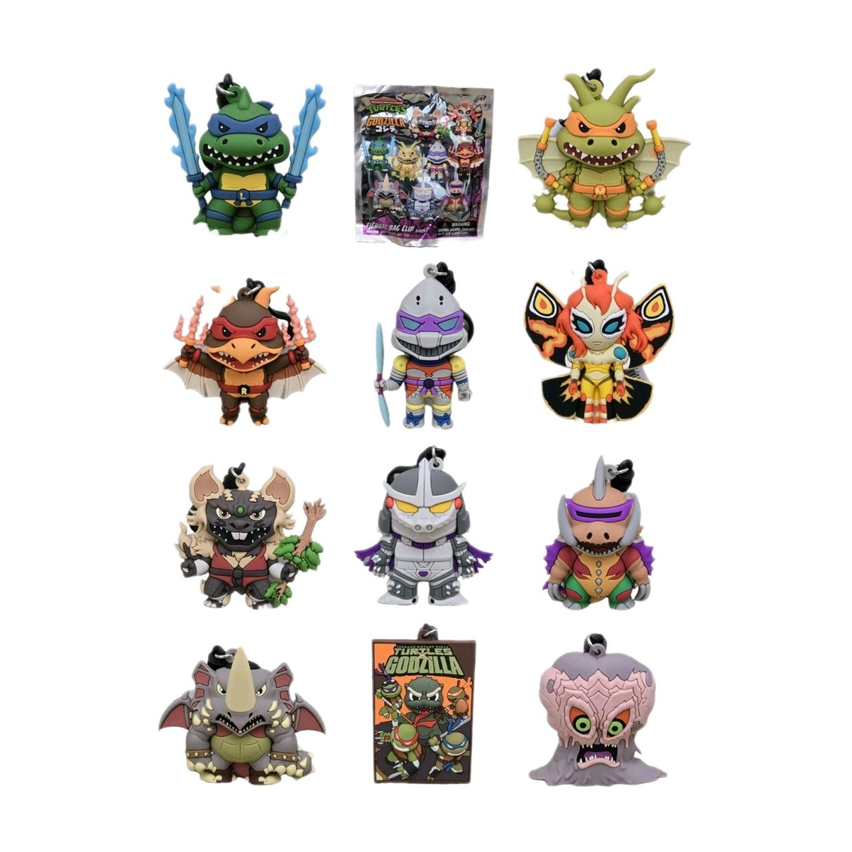 TMNT Turtles x Godzilla COMPLETE SET OF 11 Figural 3D Bag Clip