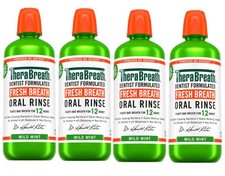 4 Pack - TheraBreath Fresh Breath Mouthwash, Mild Mint, Alcohol-Free, 33.8 fl oz