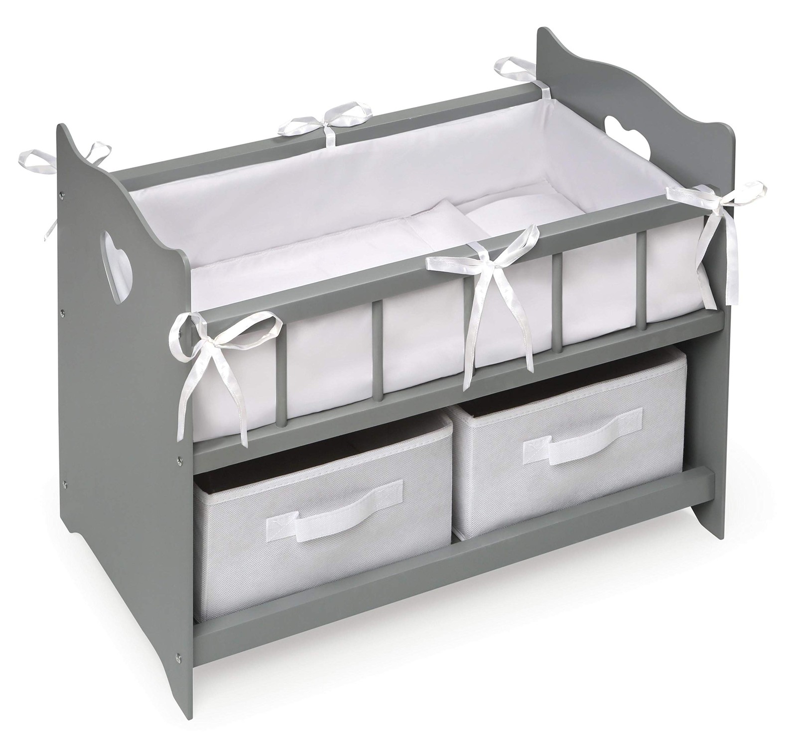 Wooden Doll Crib with Bedding & Storage - Pretend Play Nursery Bed for Dolls ...