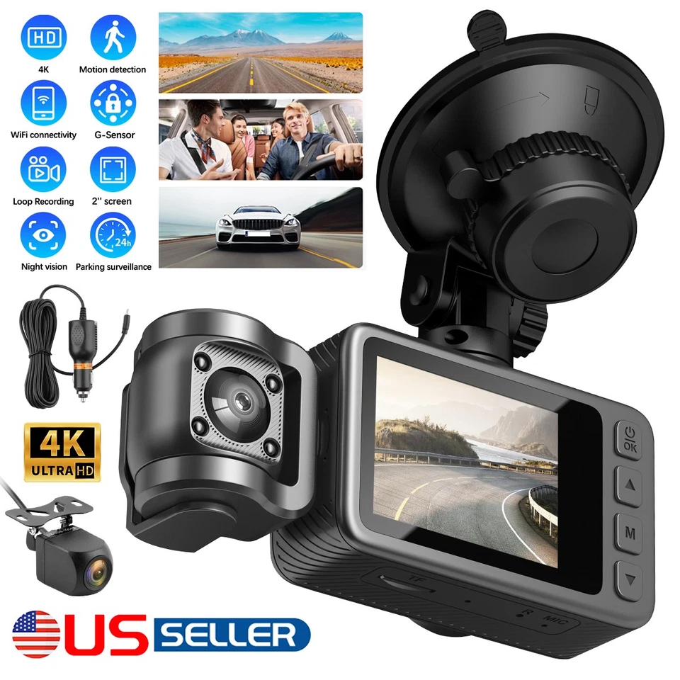 Dash Cam 4K Front Inside WiFi Motion Detection Parking Monitor TF Card Support