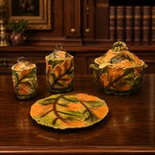 Vintage Inarco Autumn Leaves Soup Tureen Set with Canisters, Plate & Serving Spo