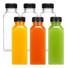 6pcs 12oz Plastic Juice Bottles with Caps, Clear Empty Reusable  Water Bottles