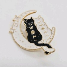 Black and White Cat on Moon Lapel Pin Enamel Pin Kitty Moon Backpack 2 Cats Moon