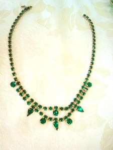 Choker Necklace With Green Rhinestones 15 In. KJ