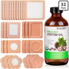 32Pcs Castor Oil Pack with Castor Oil Organic Cold Pressed Glass Bottle 8oz,...