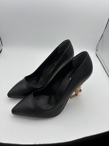 Saint Laurent Opyum Shoes Womens Size 7 Black Leather Logo High Heel Pumps