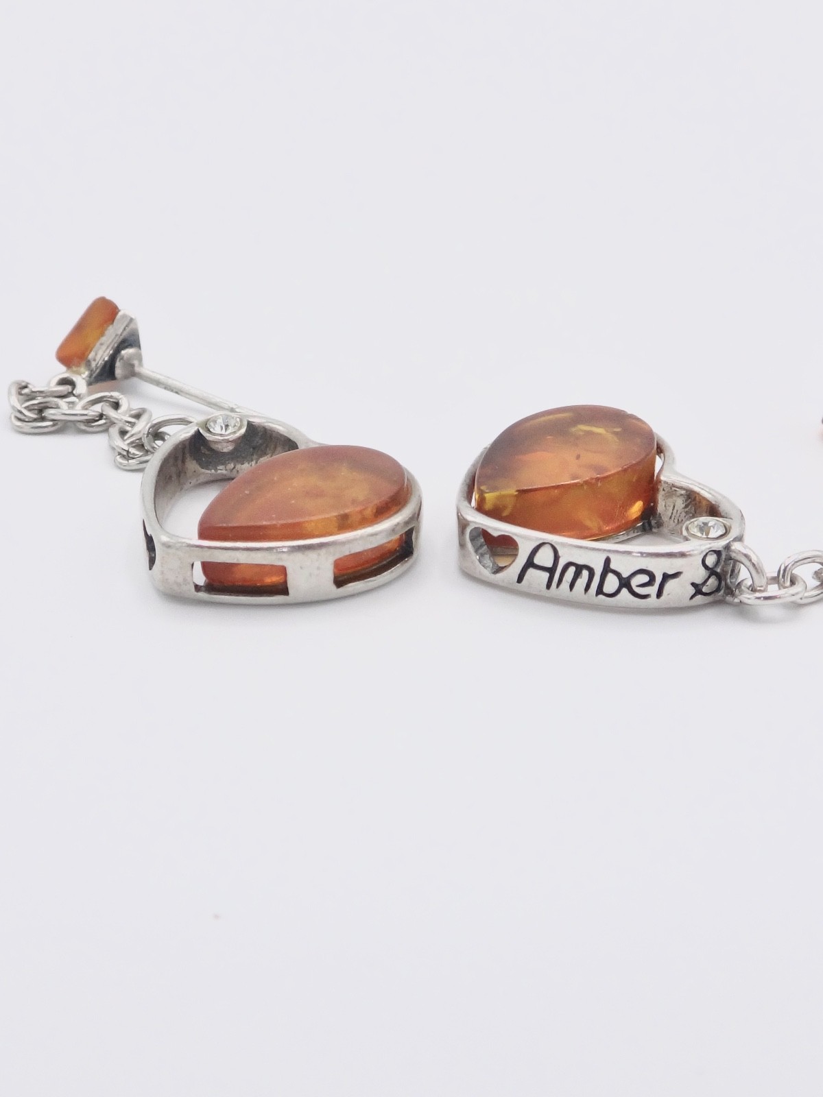 Solid Silver and Baltic Amber Heart Dangle Earrin… - image 8