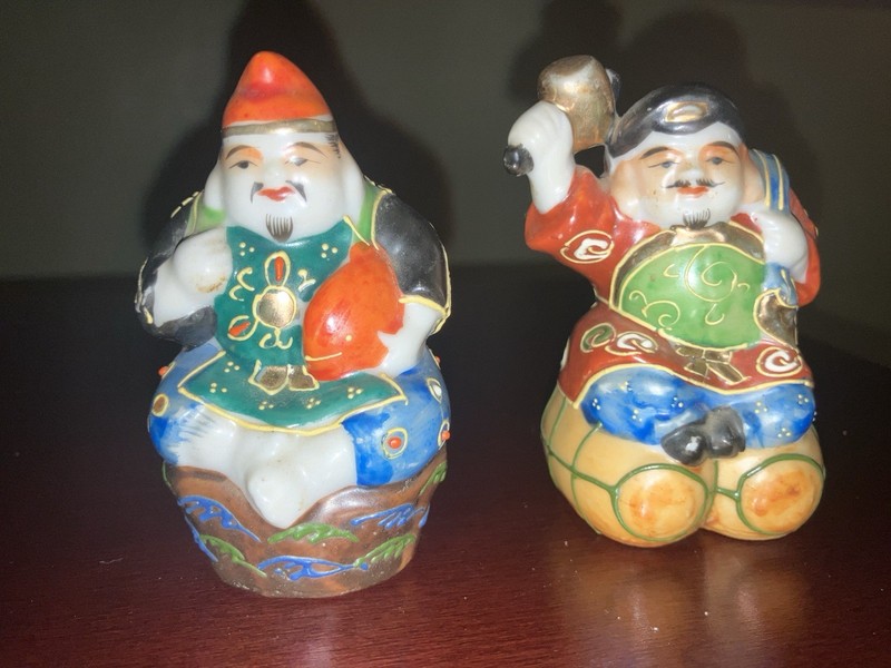 Hand-Painted Multicolor Ceramic People Figurines Set of 2 Decorative Statues