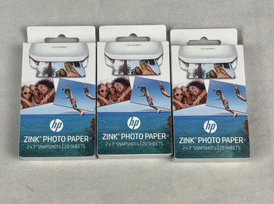 HP Sprocket 2x3 Premium Zink Sticky Back Photo Paper 3 Packs (60 Sheets) NEW
