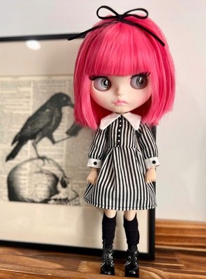 Lovely NEO Blythe Nude Doll Matte Face Deep Pink Short Bob Wig Pink Lips Eyebrow