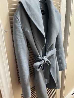 Tahari Hooded Belted Wrap Belted Blue Wool Blend Sz S