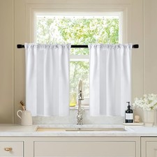 Short Curtains for Windows Non-See-Through 26"W x 36"L Pack of 2 White