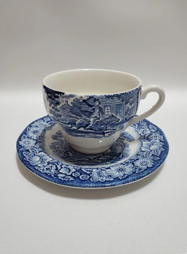 Vintage Staffordshire Ironstone Liberty Blue Teacup & Saucer, 2-Piece, England