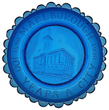 Marlborough MA City Hall Art Glass Massachusetts VTG Pairpoint Crystal Cup Plate