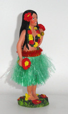 Hula Girl Dancer Hawaiian Plastic Dashboard Bobble Green Skirt Flowers