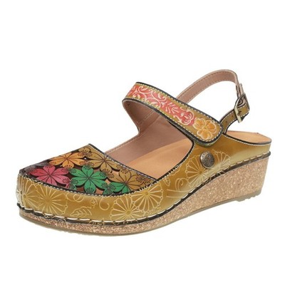 Laura Vita Facscineo - Leder Sandalen mit grünem Keilabsatz - Größe 41 [25,8 cm]