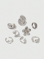 Silver 2 Piece Punk Gothic Hollow Star Ring Set One Size