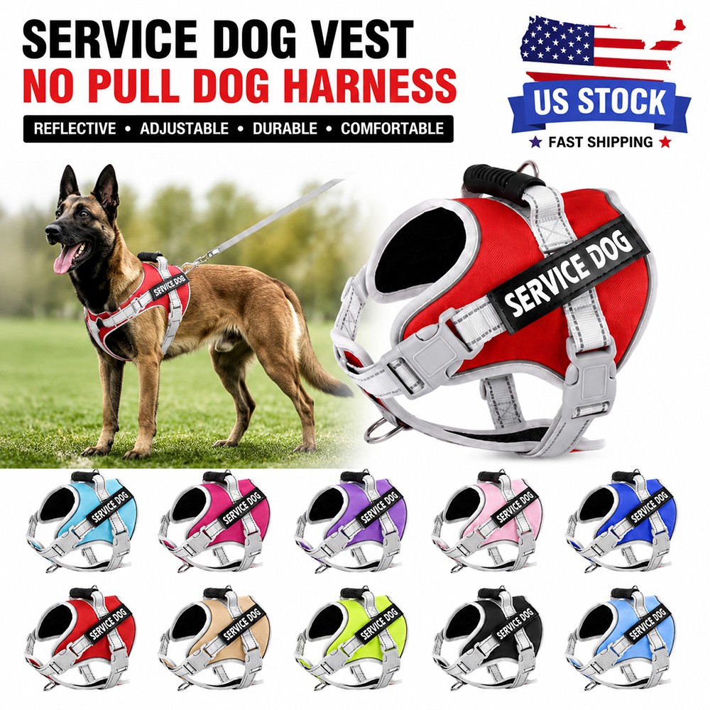 Tactical Service Dog Vest Adjustable Reflective No Pull Dog Harness with Handle