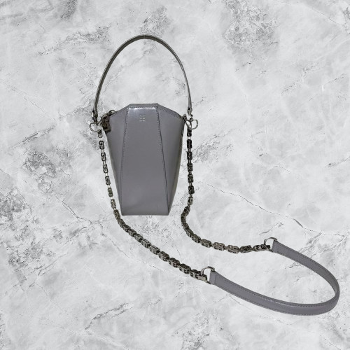 GIVENCHY Mini Antigona Vertical Logo Chain 2Way Shoulder Bag Gray Leather