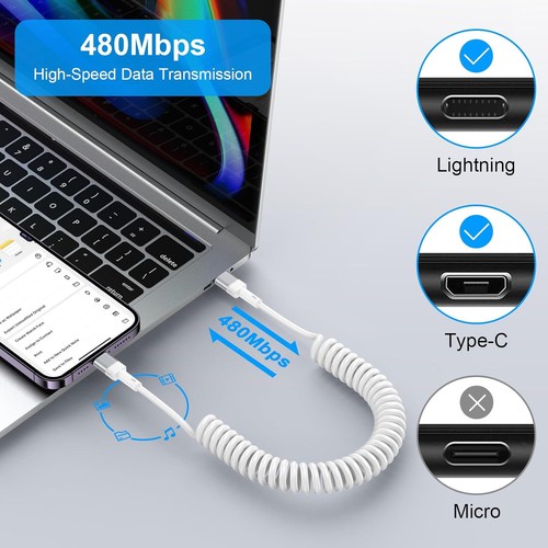 Spiralkabel USB C Light-ning Kabel, iphone Ladekabel MFi Certified Carplay - Bild 3 von 7