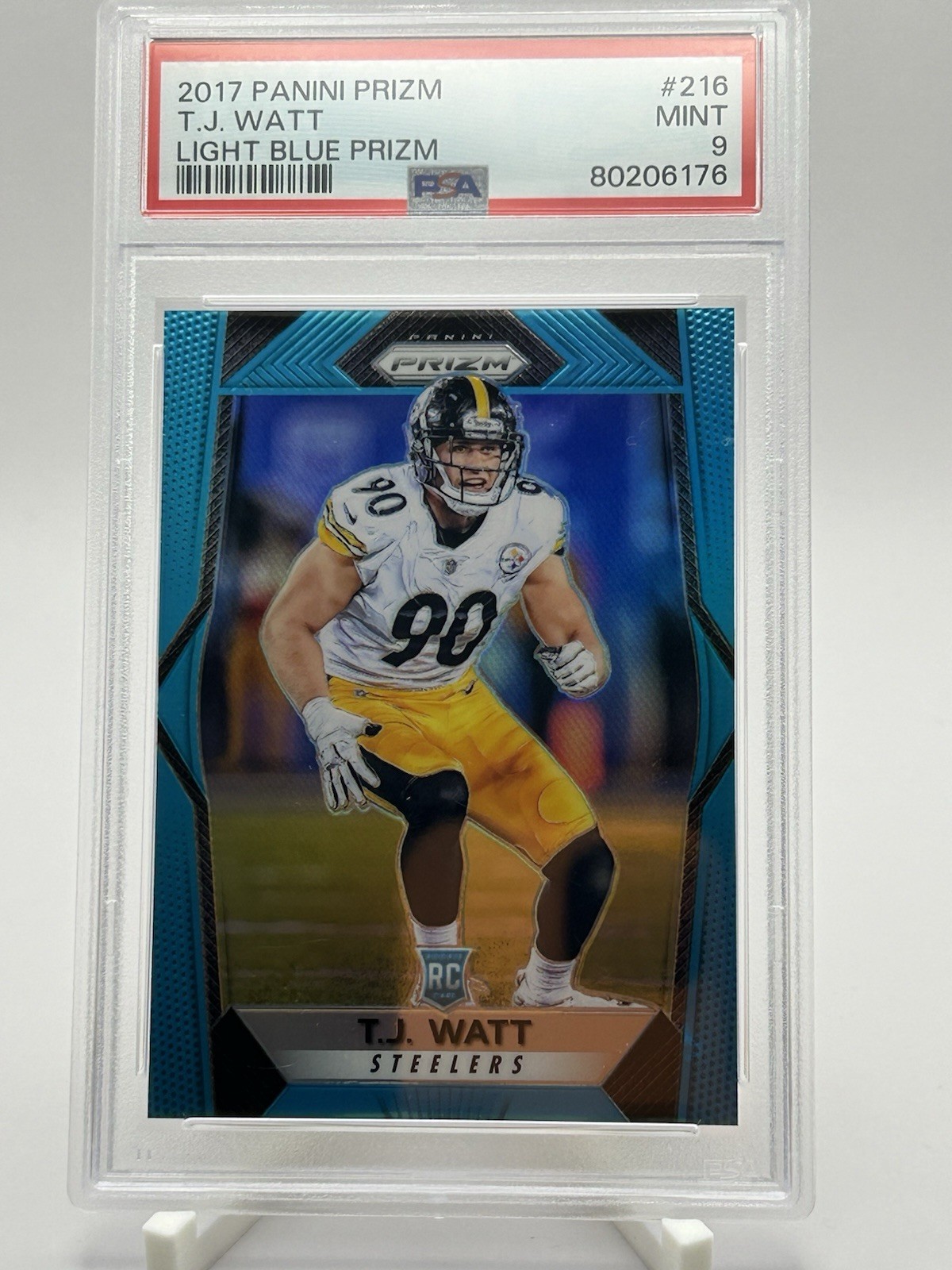 2017 Panini Prizm Light Blue Prizm T.J. Watt #216 /199 PSA 9 Rookie Steelers