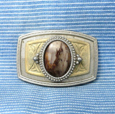 Classic Western Belt Buckle Moss Agate Stone Mount Vintage 70s           .GTA568