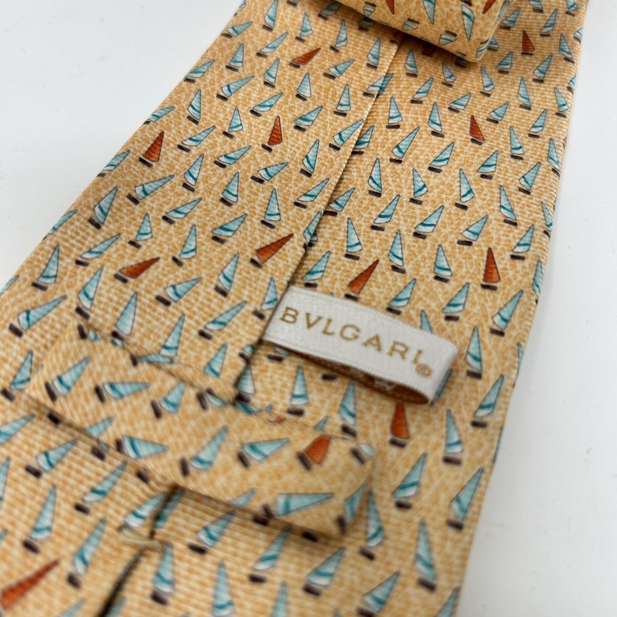BVLGARI オレンジ ネクタイ Bvlgari Mens 7 Fold Tie Luxury 100% Silk Made In Italy Peach