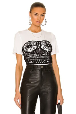 JONATHAN SIMKHAI Ren Bustier Combo Top White Black Crochet Knit S NWT $395
