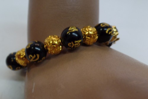 Set of 2 Asian Themed Beaded Bracelets Goldtone & Black Beaded Bracelets - Picture 2 of 13