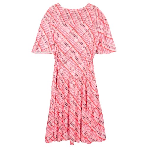 Feather & Noise Midi Dress Size 16 Pink Plaid Drawstring Waist Smocking - Picture 9 of 15